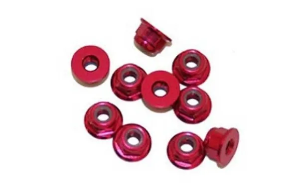 DADO AUTOBLOCCANTE FLANGIATO M3 ALLUMINIO - 10 PEZZI - ROSSO