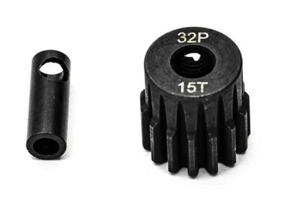 PIGNONE MOTORE 32P 5mm 15 DENTI E ADATTATORE 3,17mm