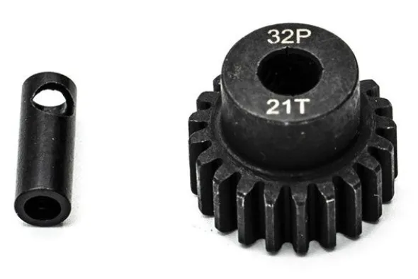 PIGNONE MOTORE 32P 5mm 21 DENTI E ADATTATORE 3,17mm